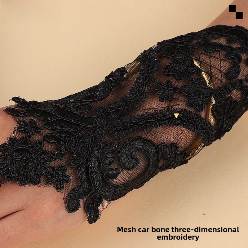Summer Sun-Protective Retro Halloween Bride Cheongsam Gloves White  - Image 5