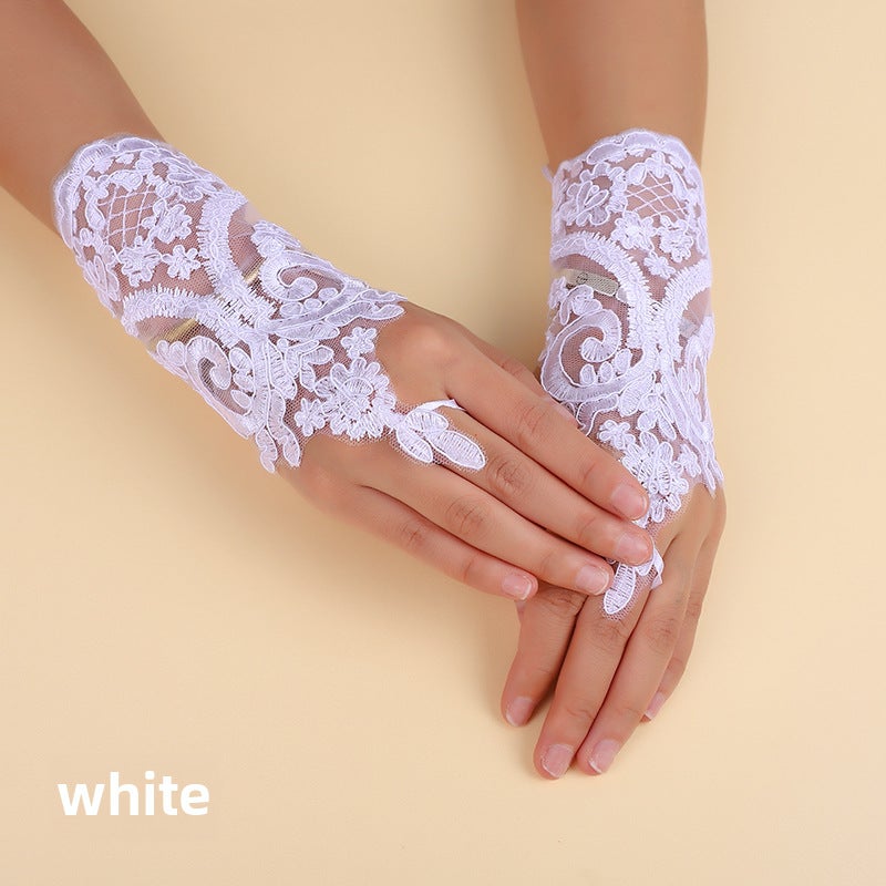 Summer Sun-Protective Retro Halloween Bride Cheongsam Gloves White  - Image 1