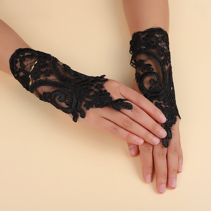 Summer Sun-Protective Retro Halloween Bride Cheongsam Gloves White  - Image 3