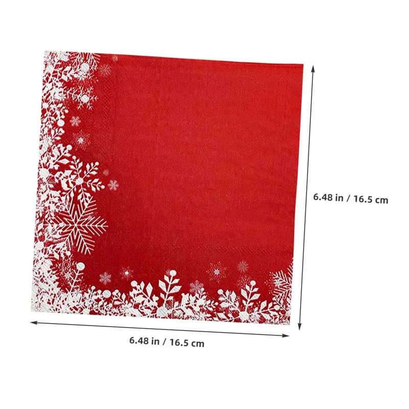 مناديل ورقية قابلة للتخلص مطبوعة بندفة الثلج الحمراء لعيد الميلاد 20 قطعة ديكور طاولة الحفلات - Image 3