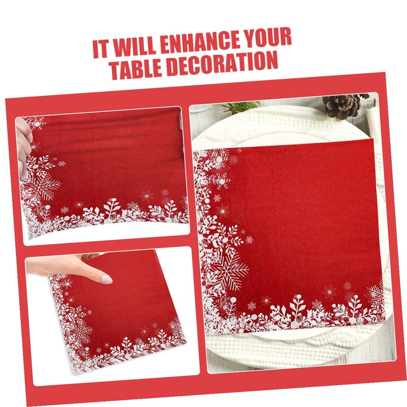 مناديل ورقية قابلة للتخلص مطبوعة بندفة الثلج الحمراء لعيد الميلاد 20 قطعة ديكور طاولة الحفلات - Image 4
