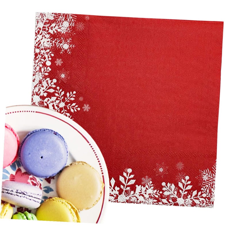 مناديل ورقية قابلة للتخلص مطبوعة بندفة الثلج الحمراء لعيد الميلاد 20 قطعة ديكور طاولة الحفلات - Image 5