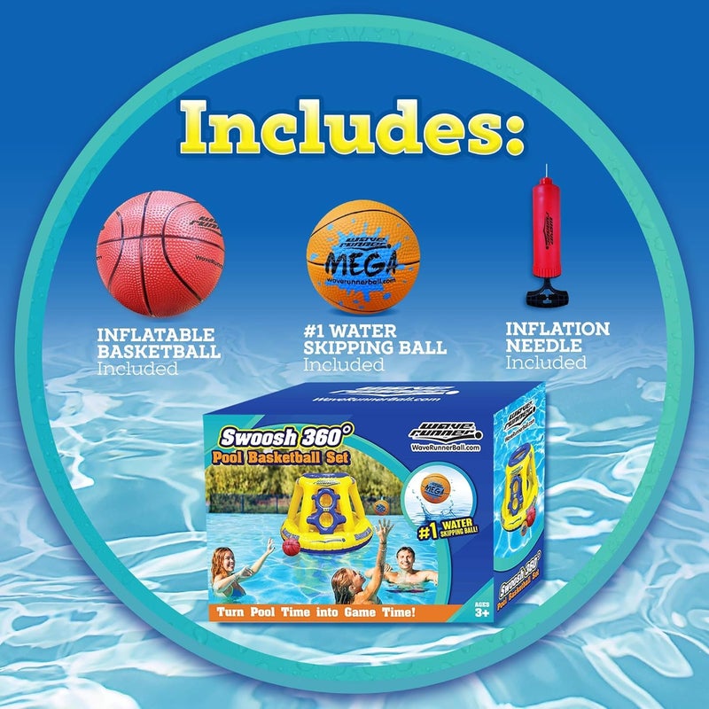 WaveRunner Inflatable Pool Basketball Hoop Set, Floating Game with Ball and Water-Skipping Ball for Kids and Adults - Image 2