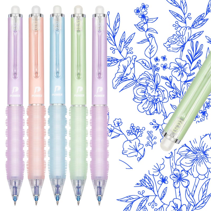 Kerifi Blue Erasable Pens  Heat Eraser Pen Rub Out Pens With Soft Grip  0.5 Mm Retractable Erasable Gel Ink Pens With Eraser  For Writing Planner Journaling School Office Supplies Stationary  5 Pack - Image 1