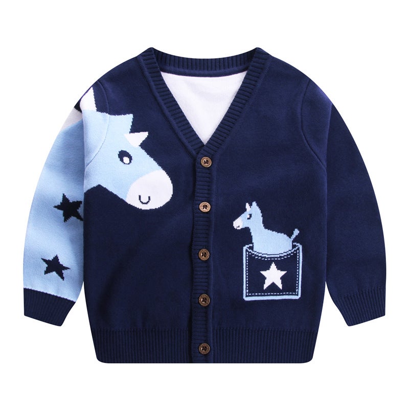 Category A Spring & Fall New Kidsren'S Sweater Boys' Knitted Cardigan Jacket Trendyy Popular V Neck Single-Breasted Top Kidsren'S Clothing - Image 2