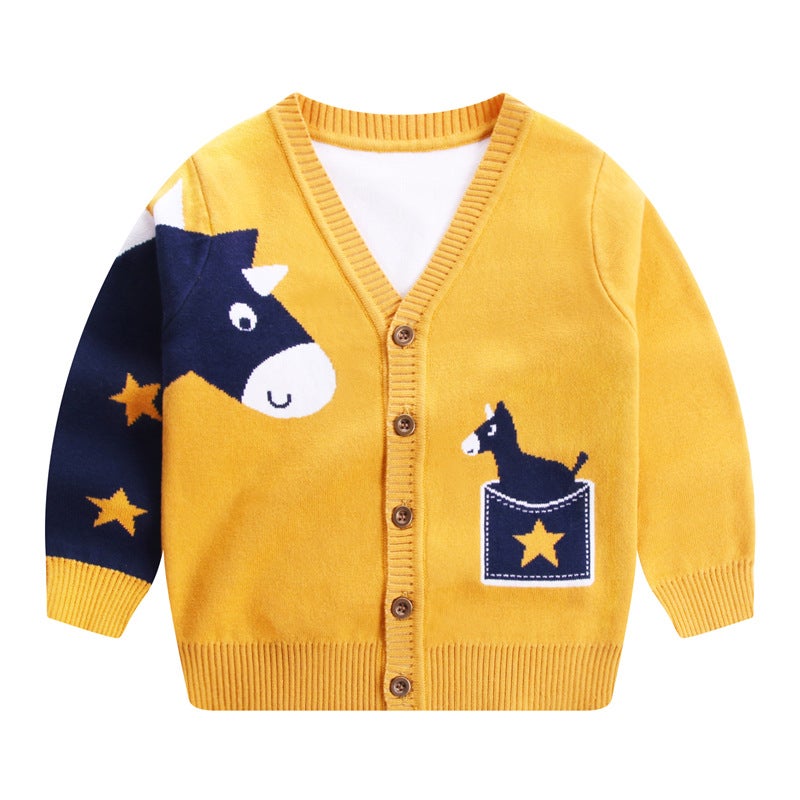 Category A Spring & Fall New Kidsren'S Sweater Boys' Knitted Cardigan Jacket Trendyy Popular V Neck Single-Breasted Top Kidsren'S Clothing - Image 1