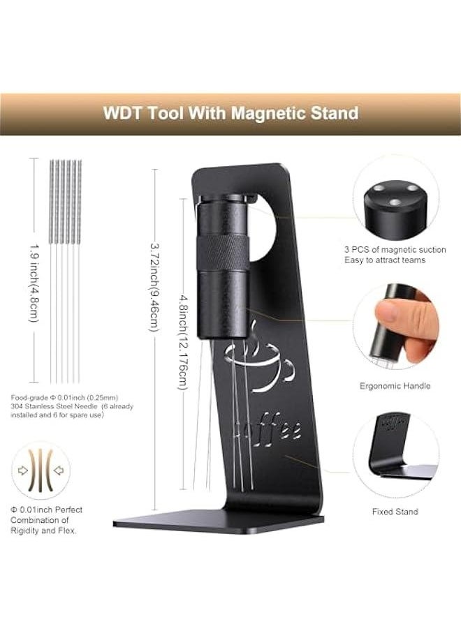 Captaintech WDT Tool Espresso Distribution Tool, Coffee Distribution Tool with Magnetic Stand, Espresso Accessories with 6 Extra Φ0.25mm Stainless Steel Needles for Barista (Light Black, H：4.8 inches)  - Image 2