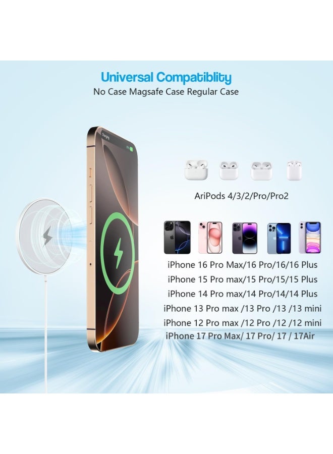 أثير شاحن MagSafe معتمد MFI/UACK سريع USB C شحن PD لاسلكي مغناطيسي 15 وات لهواتف iPhone 17 و16 و15 AirPods 3 2 Pro مثالي للاستخدام اليومي والهدايا والاستخدام المكتبي والمنزلي - Image 3