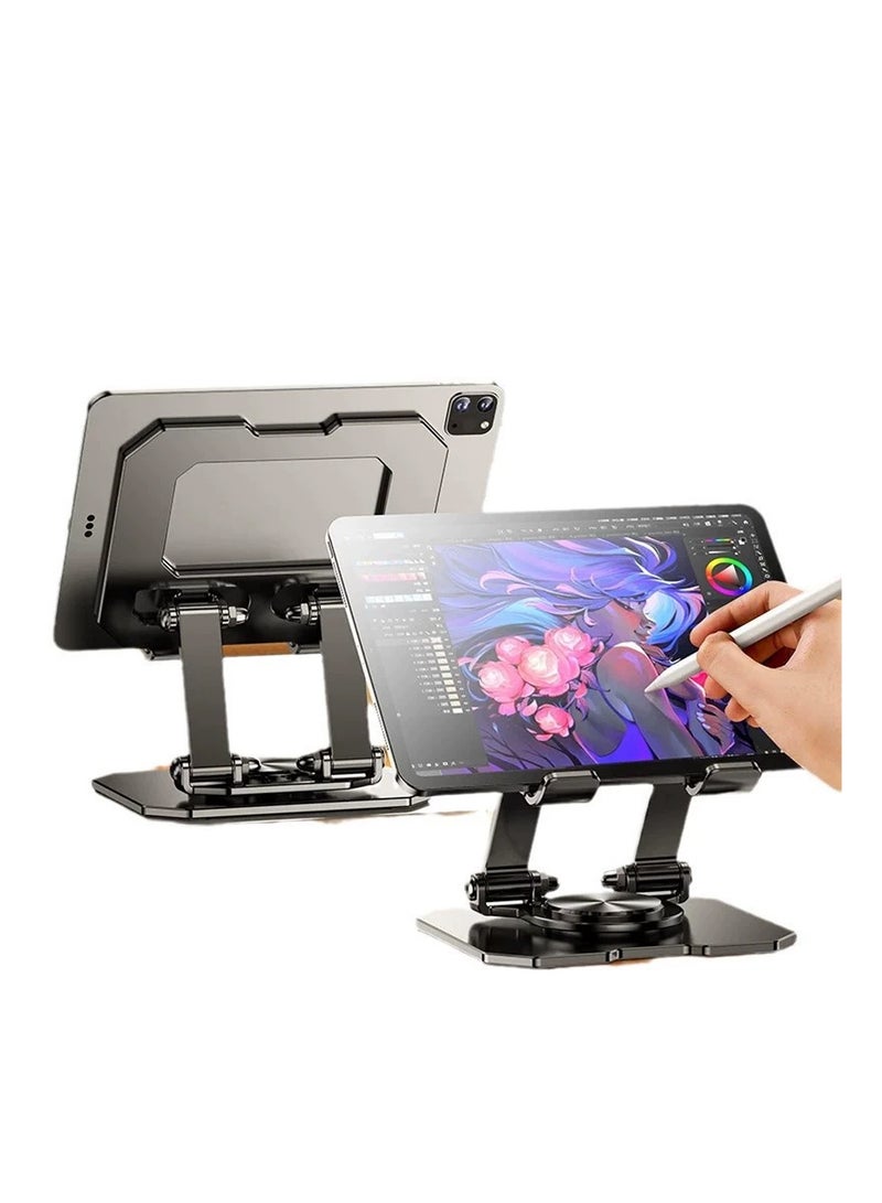 حامل آيباد بقاعدة مزدوجة ثابت قابل للتعديل يدور ٣٦٠ درجة للطاولة، حامل تابلت وحامل هاتف محمول متوافق مع آيفون وسامسونج وهواوي - Image 1