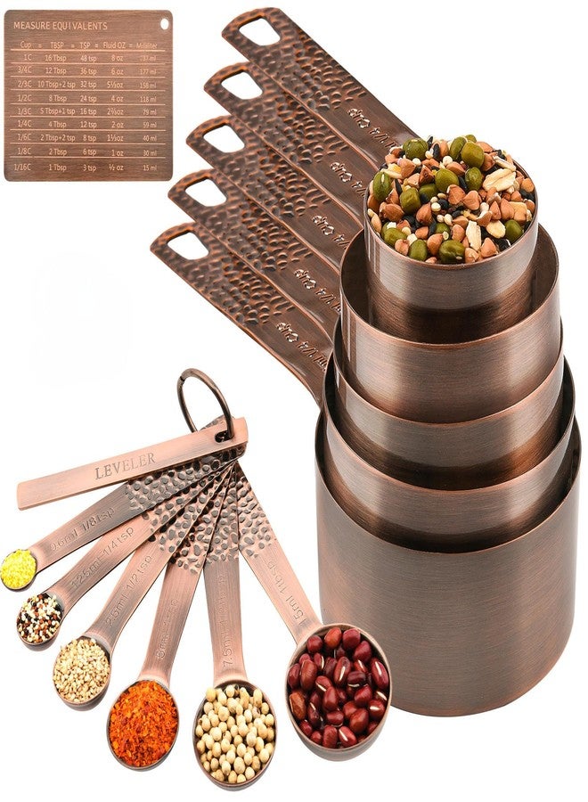 Kalsreui Copper Measuring Cups and Spoons Set 13, Stainless Steel Measuring Cups and Spoons Set for Baking and Kitchen, Metal Metric & US Measuring Set - Image 1