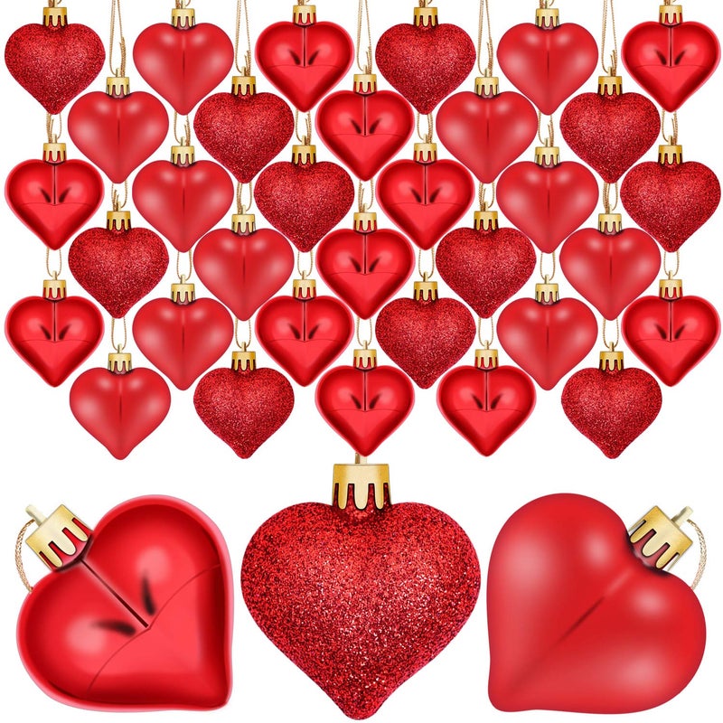 Aneco 36 Pack Valentine's Heart Baubles Heart Shaped Ornaments for Valentine's Day Decoration or Home Decor, 3 Styles - Image 1