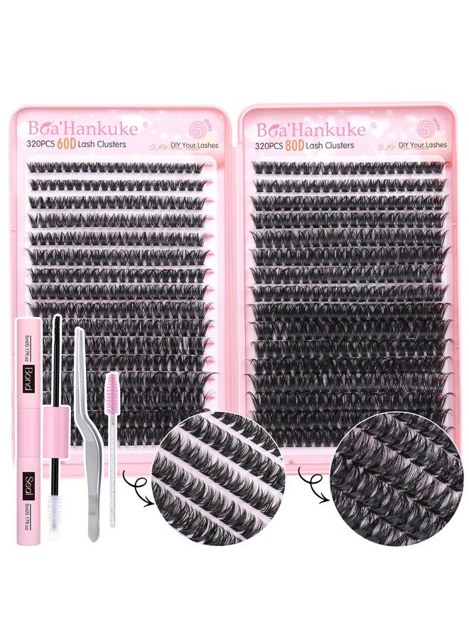 Boahankuke 640 PCS Lash Clusters Kit DIY Lash Extension Kit D Curl Volume Eyelash Extensions Individual Lashes Kit with Lash Bond and Seal, Tweezers (60D 8-16mm, 80D 10-18mm) - Image 1