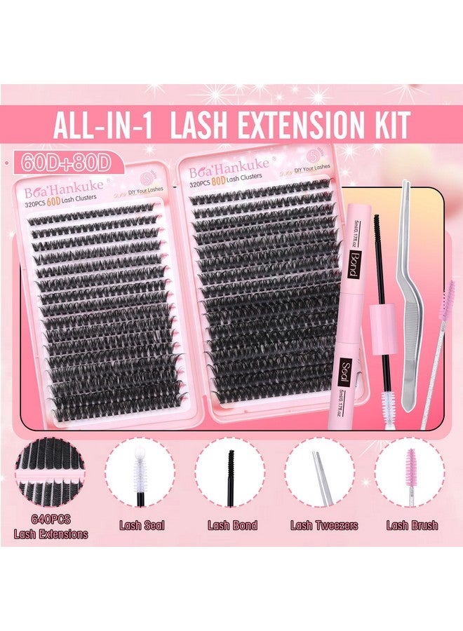 Boahankuke 640 PCS Lash Clusters Kit DIY Lash Extension Kit D Curl Volume Eyelash Extensions Individual Lashes Kit with Lash Bond and Seal, Tweezers (60D 8-16mm, 80D 10-18mm) - Image 2