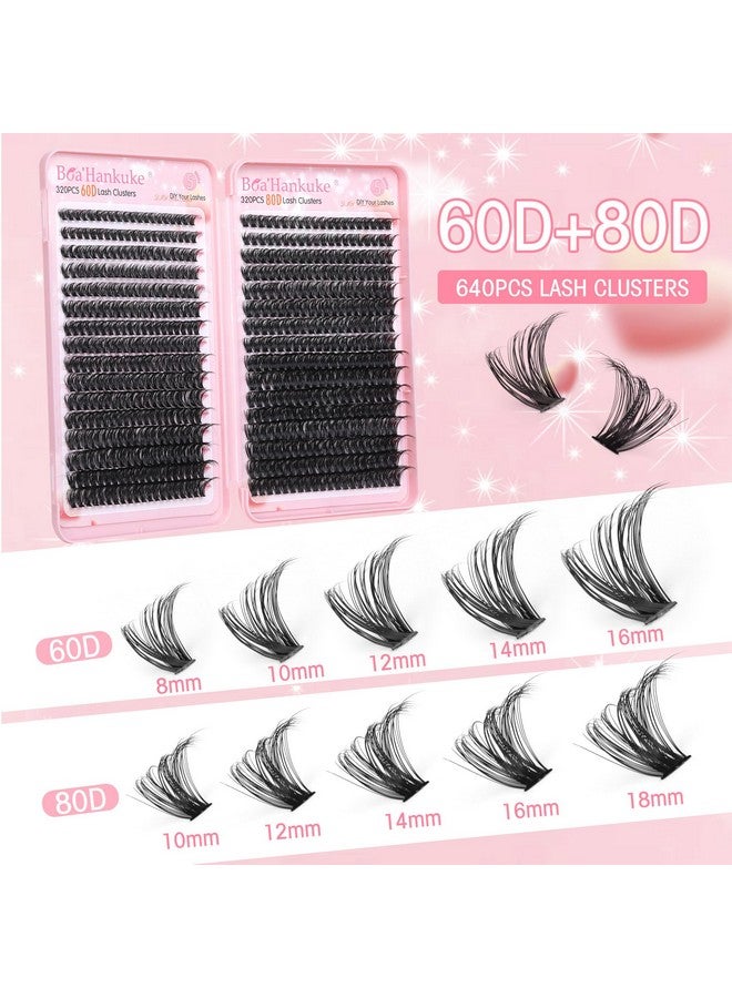 Boahankuke 640 PCS Lash Clusters Kit DIY Lash Extension Kit D Curl Volume Eyelash Extensions Individual Lashes Kit with Lash Bond and Seal, Tweezers (60D 8-16mm, 80D 10-18mm) - Image 4