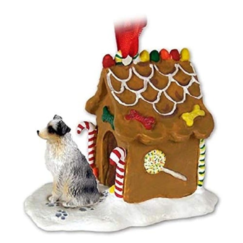 Conversation Concepts Australian Shepherd Gingerbread House Christmas Ornament Blue Docked Tail - Delightful! - Image 1