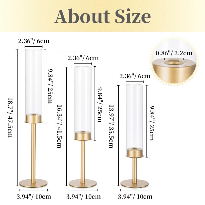 Hewory Gold Candle Holders, 3Pcs Brass Candle Stick Candelabra with Glass Candle Cover for Wedding Table Centerpiece Christmas Decor - Image 4