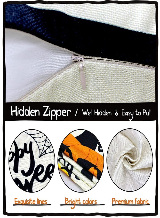 CH HAICHENG Halloween Pillow Covers 18x18 Set of 4 Trick or Treat Pillow Covers Happy Halloween Linen Sofa Bed Throw Cushion Cover Decoration - Image 3