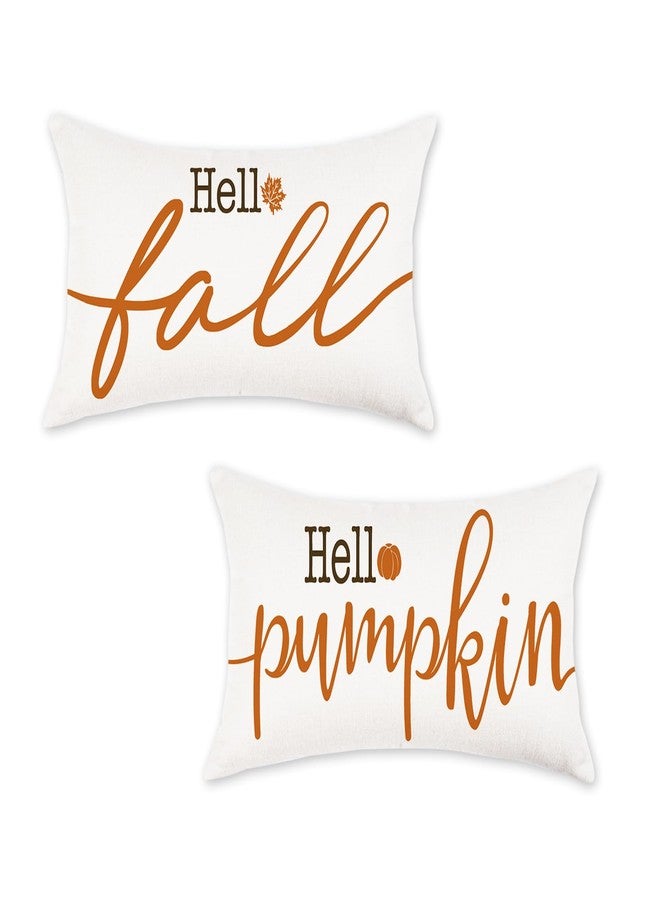 ONWAY Hello Fall Hello Pumpkins Pillow Covers 12x20 Inch Set of 2 Farmhouse Autumn Decorative Lumbar Pillowcases Thanksgiving Decor Patio Cushion Cases for Couch Home Decorations - Image 1