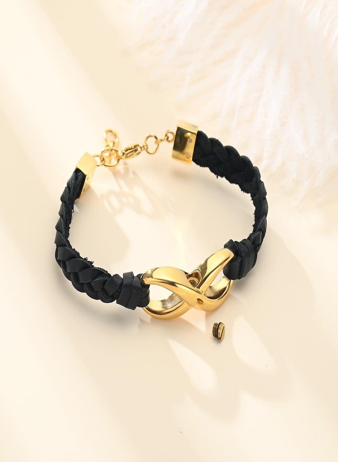 Minicremation Infinity Cremation Bracelet for Ashes Genuine Leather Memorial Urn Bangle for Human Stainless Steel Keepsake Bracelet Jewelry for Women Men (Black-Gold) - Image 3