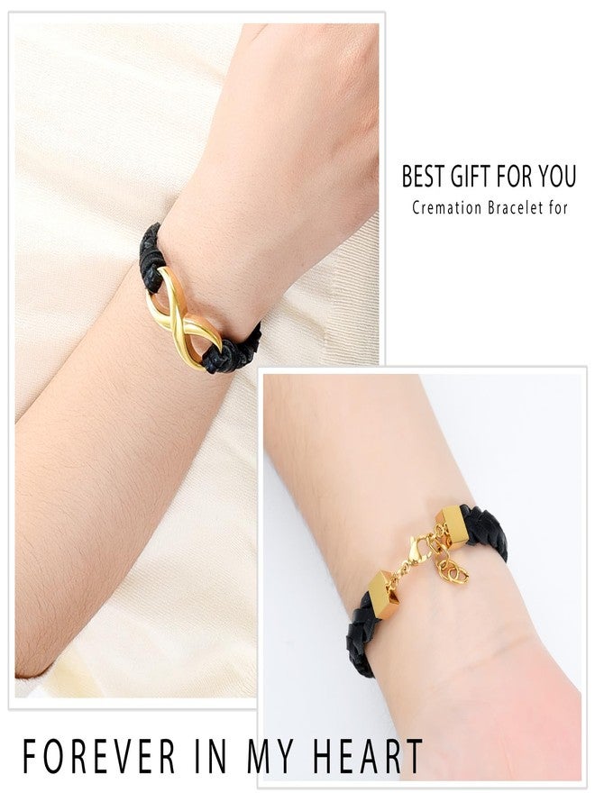 Minicremation Infinity Cremation Bracelet for Ashes Genuine Leather Memorial Urn Bangle for Human Stainless Steel Keepsake Bracelet Jewelry for Women Men (Black-Gold) - Image 4