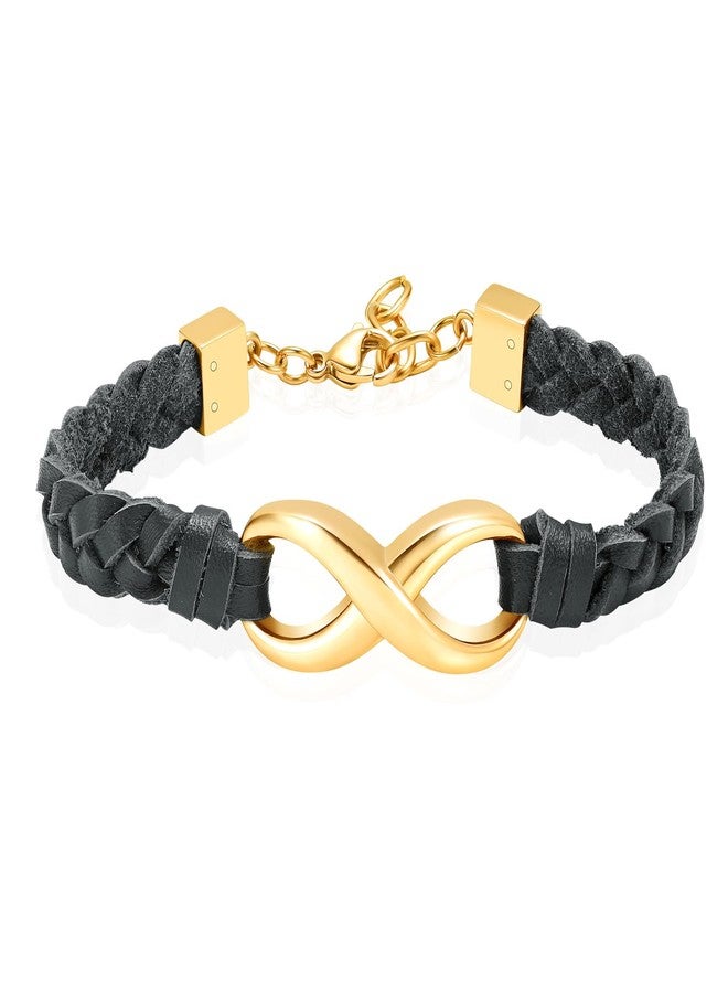 Minicremation Infinity Cremation Bracelet for Ashes Genuine Leather Memorial Urn Bangle for Human Stainless Steel Keepsake Bracelet Jewelry for Women Men (Black-Gold) - Image 1