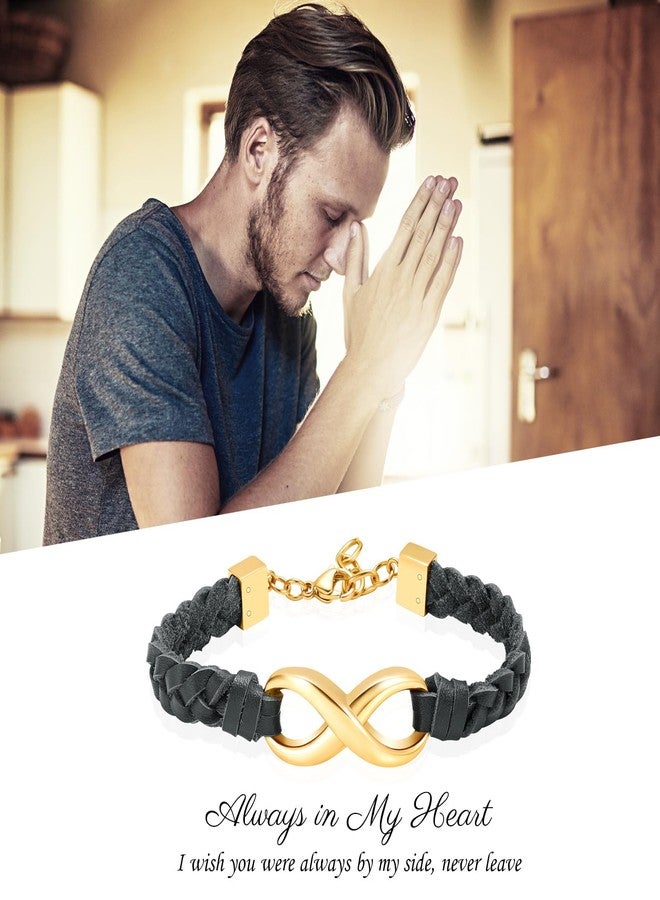 Minicremation Infinity Cremation Bracelet for Ashes Genuine Leather Memorial Urn Bangle for Human Stainless Steel Keepsake Bracelet Jewelry for Women Men (Black-Gold) - Image 5