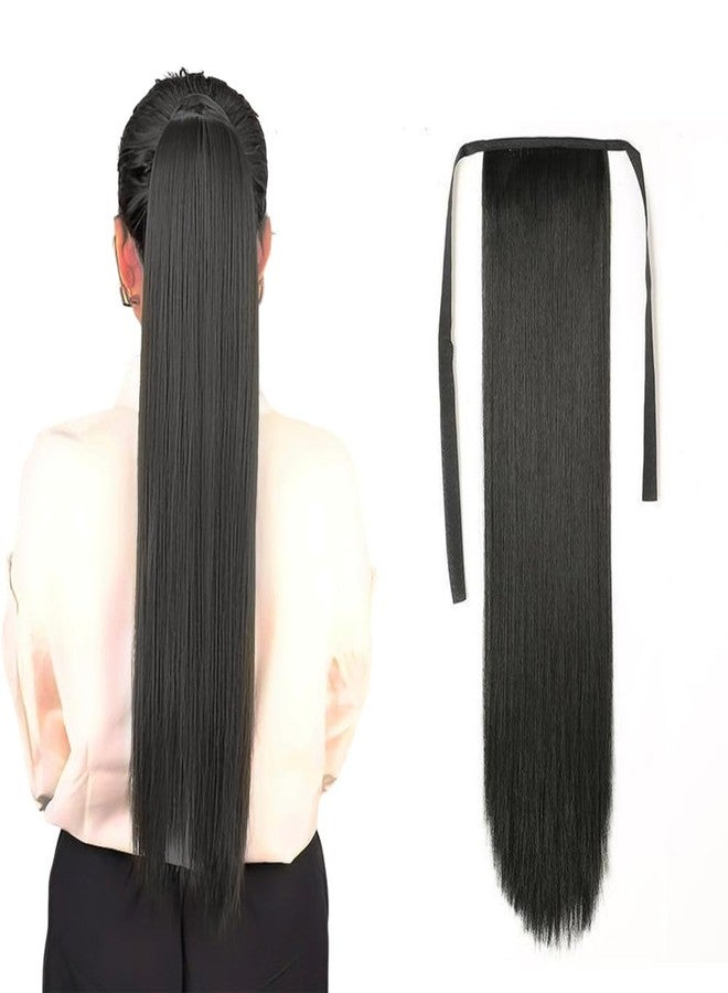 BLUSHIA Women's Full Head Ribbon 24 Inch Hair Extension Wig - Synthetic Straight Black Hair Pieces Wig Fluffy & Not Tangled - Image 1