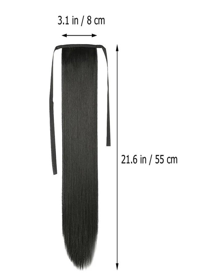 BLUSHIA Women's Full Head Ribbon 24 Inch Hair Extension Wig - Synthetic Straight Black Hair Pieces Wig Fluffy & Not Tangled - Image 3