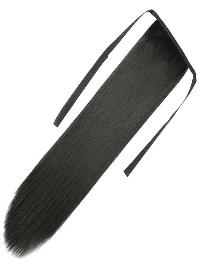 BLUSHIA Women's Full Head Ribbon 24 Inch Hair Extension Wig - Synthetic Straight Black Hair Pieces Wig Fluffy & Not Tangled - Image 5