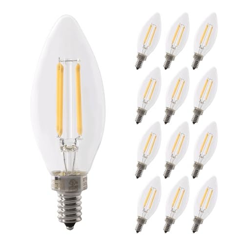 Feit Electric LED Candelabra Light Bulb, 100W Equivalent, Dimmable, E12 Base, 2700K Soft White, B10 Filament Torpedo Tip Decorative Lighting Bulbs, 13-Year Lifetime, BPCTC100927CAFIL/2/6, 12 Pack - Image 1