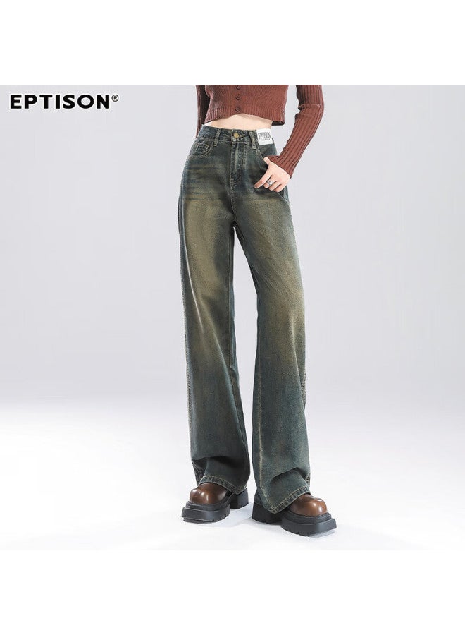 EPTISON Yipintiancheng Autumn Wide-leg Jeans For Women, Retro Washed Straight-leg Trousers, Loose-fitting Slimming Floor-length Wide-leg Pants For Wome - Image 3
