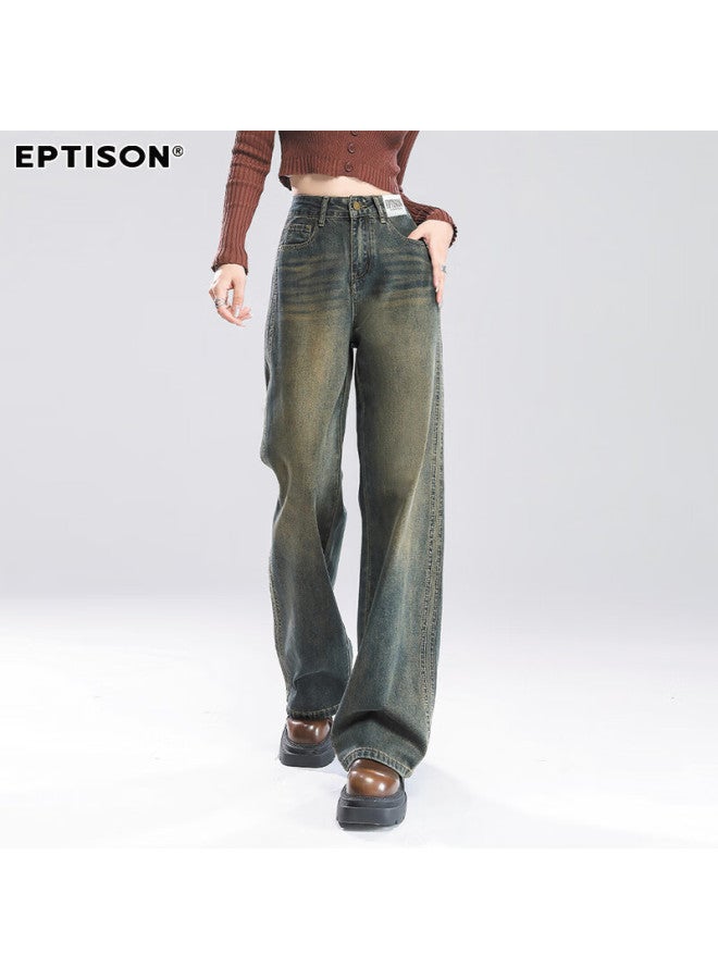 EPTISON Yipintiancheng Autumn Wide-leg Jeans For Women, Retro Washed Straight-leg Trousers, Loose-fitting Slimming Floor-length Wide-leg Pants For Wome - Image 4