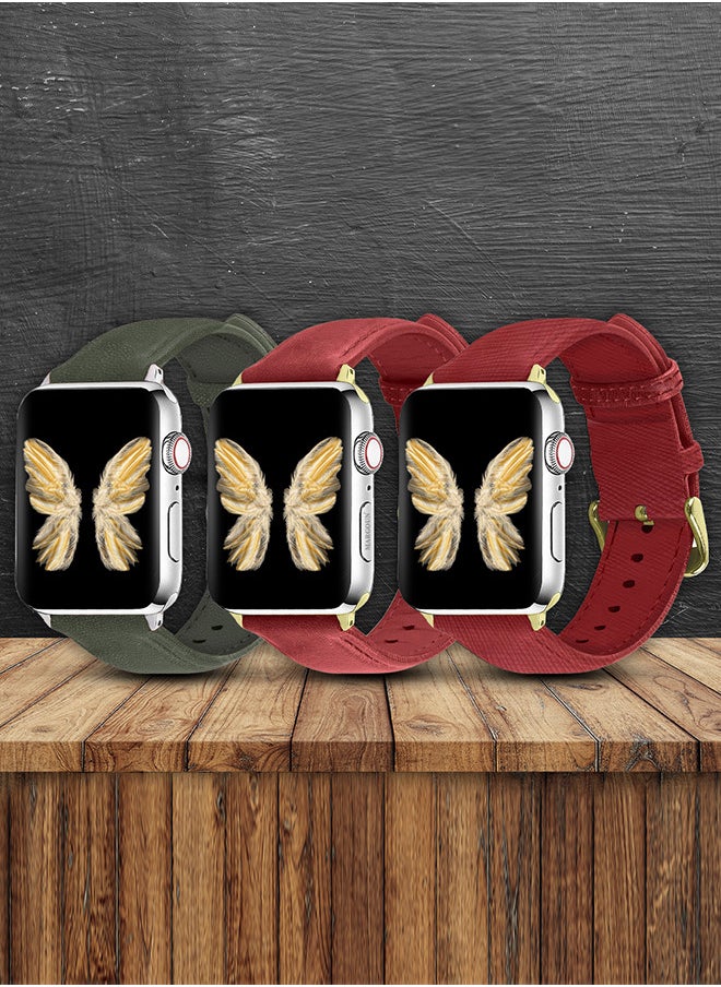 CATANES - 3 Pack For Apple Watch Band 38mm/40mm/41mm Leather Band Buckle Strap Wristband Compatible with Apple watch series 7/6/5/4/3/2/1/SE - Image 1
