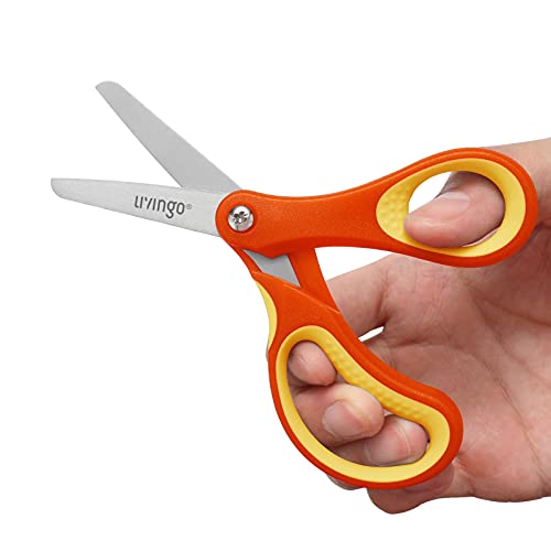 LIVINGO 3 Pack 5” Kids Scissors, Left/Right Handed Blunt Stainless Safety Toddler Preschool Child Scissors with Cover, School Classroom Craft Supplies for Teachers, Yellow/Blue/Gray - Image 3
