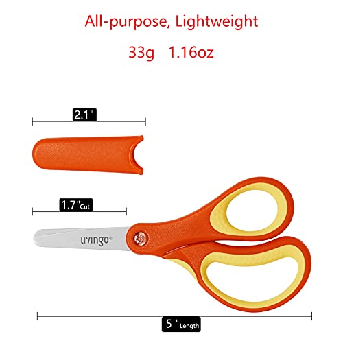 LIVINGO 3 Pack 5” Kids Scissors, Left/Right Handed Blunt Stainless Safety Toddler Preschool Child Scissors with Cover, School Classroom Craft Supplies for Teachers, Yellow/Blue/Gray - Image 2
