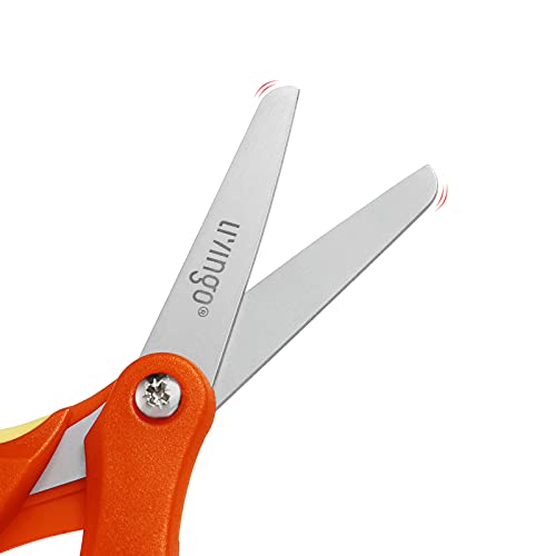 LIVINGO 3 Pack 5” Kids Scissors, Left/Right Handed Blunt Stainless Safety Toddler Preschool Child Scissors with Cover, School Classroom Craft Supplies for Teachers, Yellow/Blue/Gray - Image 5