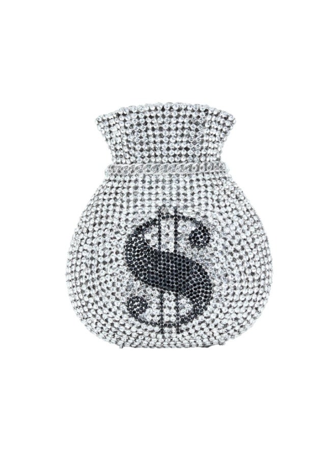 Dollar's Crystal Evening Purse for Women CP64, Rhinestone Metal Handbag, Party Wedding Bridal Bag, Sparkling Mini Handheld Clutch, Formal Occasion Evening Bag with Secure Closure (Silver) - Image 1