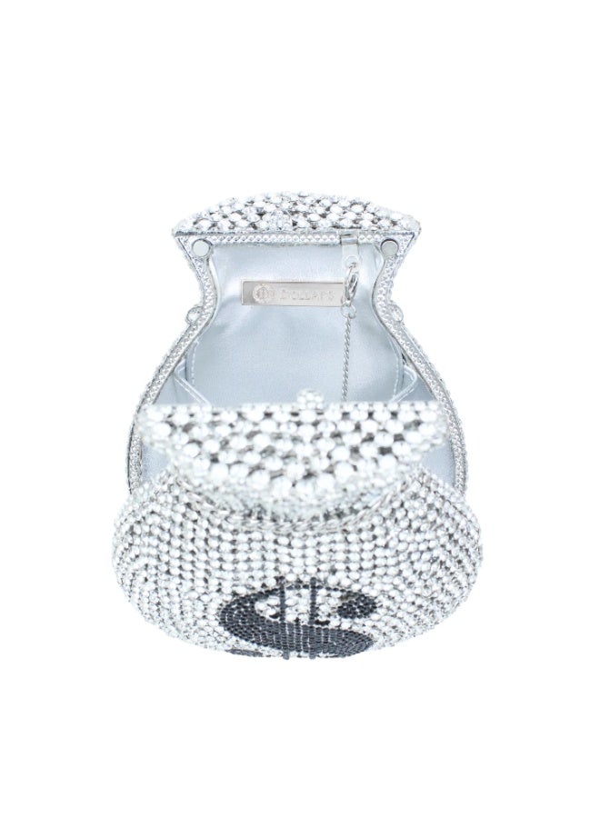 Dollar's Crystal Evening Purse for Women CP64, Rhinestone Metal Handbag, Party Wedding Bridal Bag, Sparkling Mini Handheld Clutch, Formal Occasion Evening Bag with Secure Closure (Silver) - Image 3