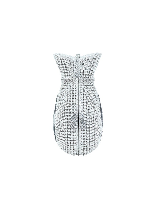 Dollar's Crystal Evening Purse for Women CP64, Rhinestone Metal Handbag, Party Wedding Bridal Bag, Sparkling Mini Handheld Clutch, Formal Occasion Evening Bag with Secure Closure (Silver) - Image 2