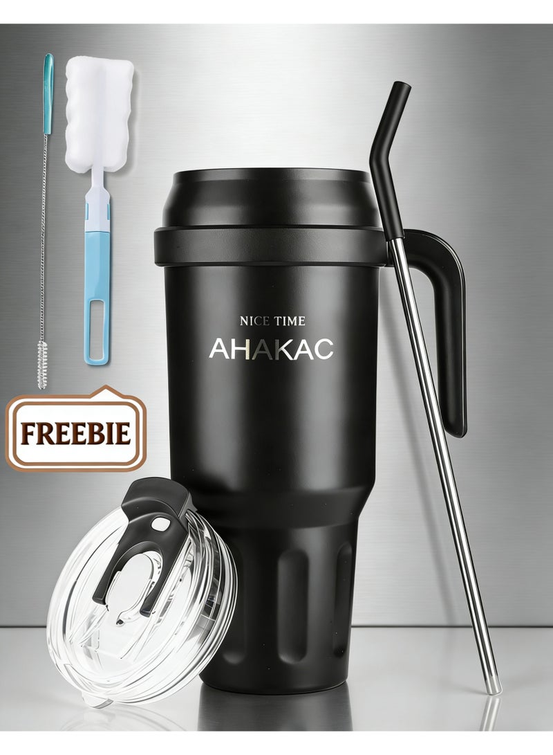 AHAKAC Stainless Steel Vacuum Insulated Tumbler  with Straw Lid and Handle, 50oz ,Thermal Stainless Steel Vacuum Metal Travel Mug for Water, Iced Tea or Coffee, Smoothie and More，Sport Bottle，Traveling Water Bottle - Image 1