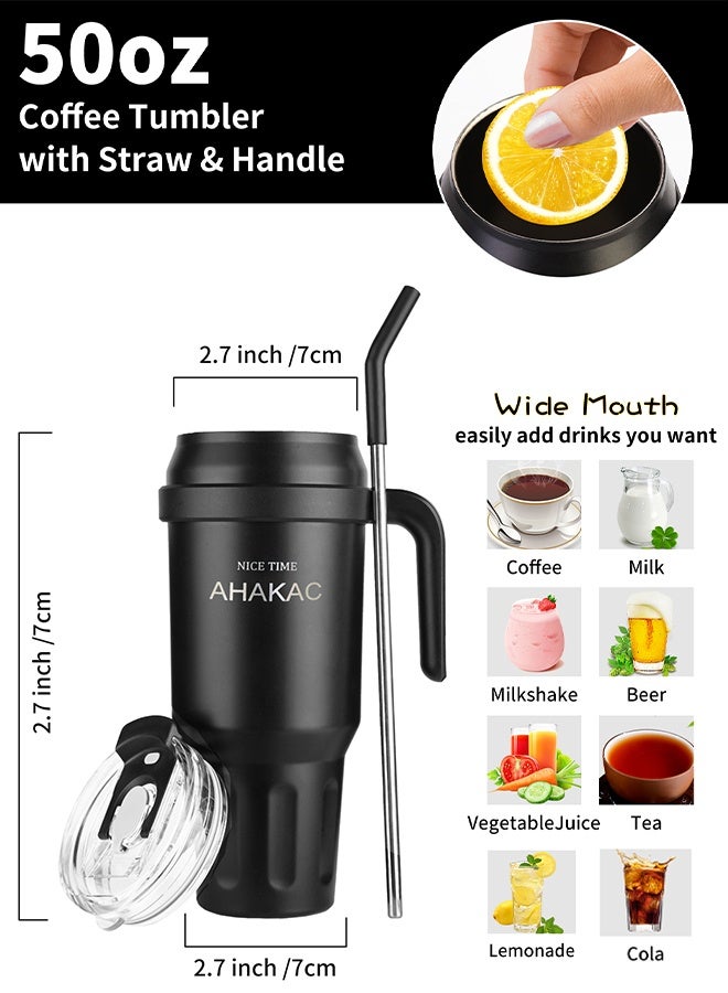 AHAKAC Stainless Steel Vacuum Insulated Tumbler  with Straw Lid and Handle, 50oz ,Thermal Stainless Steel Vacuum Metal Travel Mug for Water, Iced Tea or Coffee, Smoothie and More，Sport Bottle，Traveling Water Bottle - Image 2