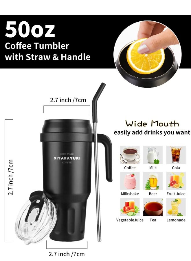 SUCITY - SUCITY 50OZ Stainless Steel Coffee Mug with Straw, Insulated Travel Mug with Vacuum Insulation for Office, Durable Stainless Steel Tumbler,Coffee Cup - Image 1