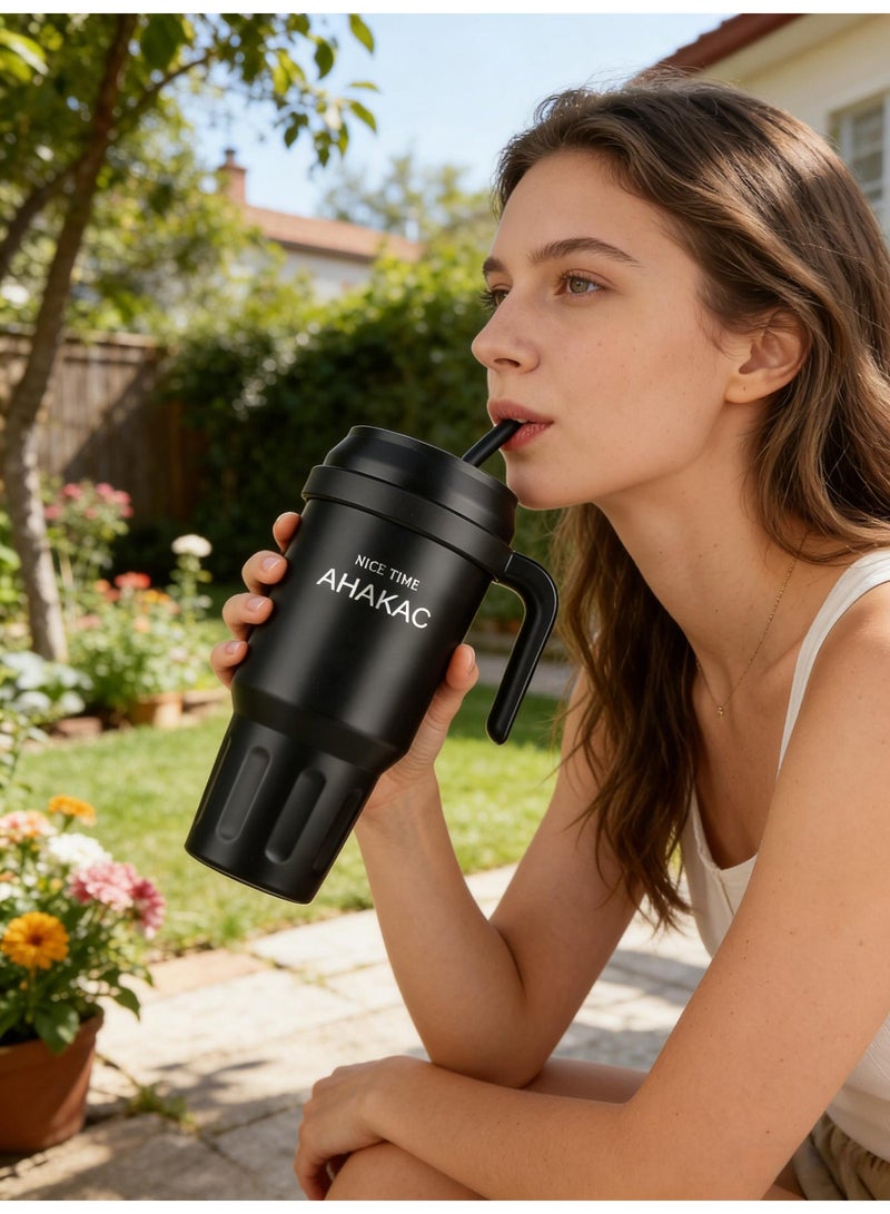 AHAKAC 50oz Stainless Steel Vacuum Insulated Tumbler,High-Capacity Cup with Lid and Straw, Spill-proof Cup,for Water, Iced Tea or Coffee,Big Thermos Cup - Image 2