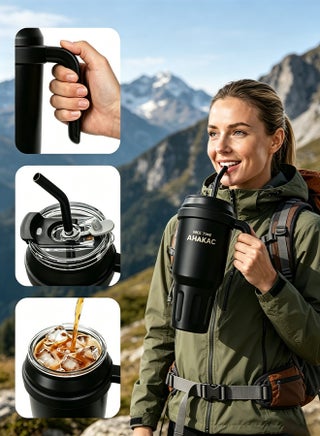 1400ml Stainless Steel Vacuum Insulated Water Bottle – Large Capacity Leakproof Thermos with Straw & Lid, Fits Car Cup Holder, Keeps Hot & Cold Drinks for Gym, Travel & Office Use - view 2