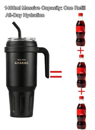 1400ml Stainless Steel Vacuum Insulated Water Bottle – Large Capacity Leakproof Thermos with Straw & Lid, Fits Car Cup Holder, Keeps Hot & Cold Drinks for Gym, Travel & Office Use - view 3