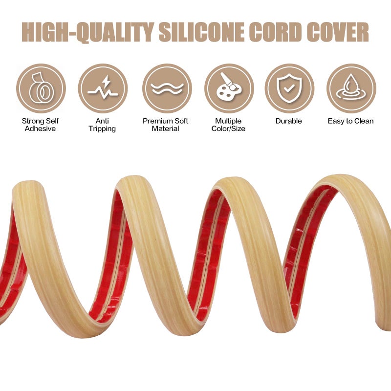 DBHXXMB-HH Floor Cord Cover Self Adhesive Cord Hider,10FT Cable Management, Extension Strip Protector for Wires, Prevent Cable Trips for Offices, Gyms, Exhibitions Cavity:0.39"(W) x0.27(H) WoodLightyellow - Image 3