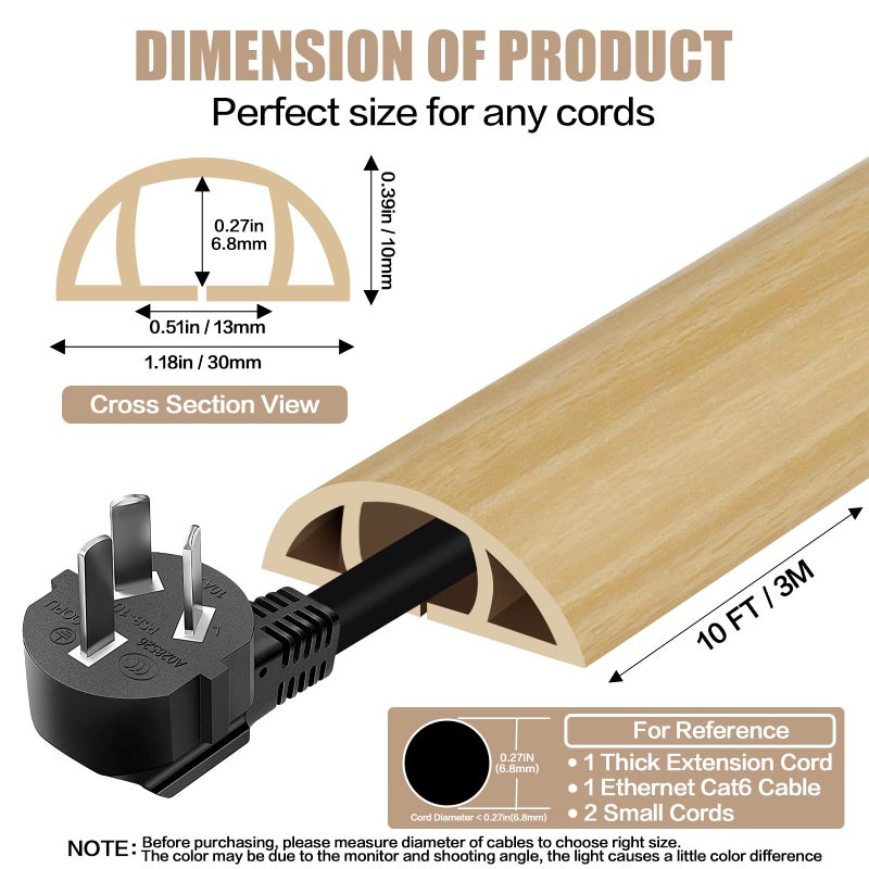 DBHXXMB-HH Floor Cord Cover Self Adhesive Cord Hider,10FT Cable Management, Extension Strip Protector for Wires, Prevent Cable Trips for Offices, Gyms, Exhibitions Cavity:0.39"(W) x0.27(H) WoodLightyellow - Image 2