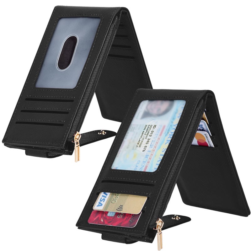 Chelmon Womens Wallet Slim RFID Blocking Bifold Multi Card Case Wallet with Zipper Pocket (Black) - Image 2
