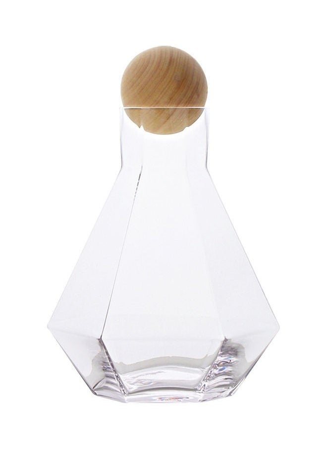 Beauenty Glass Water Bottle With Six Edge And Wooden Stopper Clear 15x15x23.5cm  - Image 2