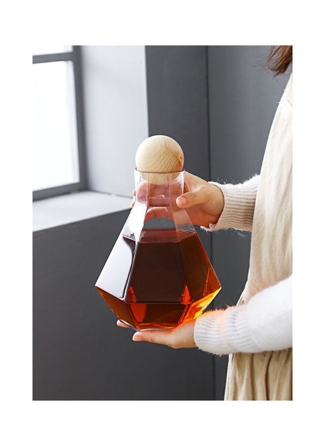 Beauenty Glass Water Bottle With Six Edge And Wooden Stopper Clear 15x15x23.5cm  - Image 1